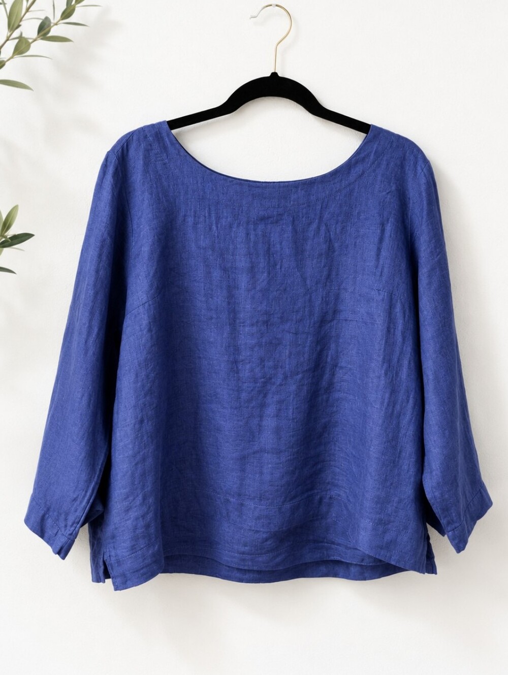 Martha Stewart Collection 100% Linen Boat Neck Top XL Blue Purple Coastal